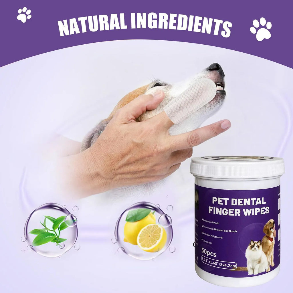 DeepSweep Pet Dental Finger Wipes for Dogs & Cats – 50 Count